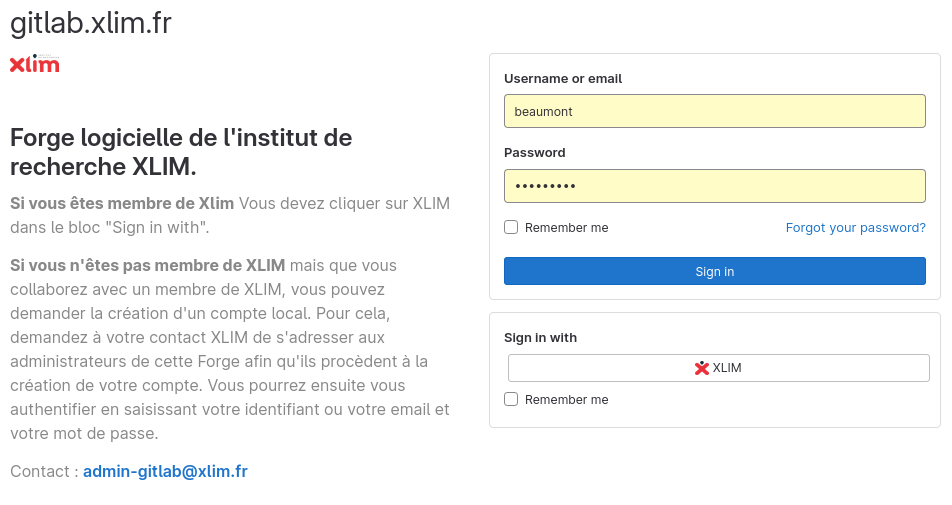 Se connecter sur gitlab.xlim.fr