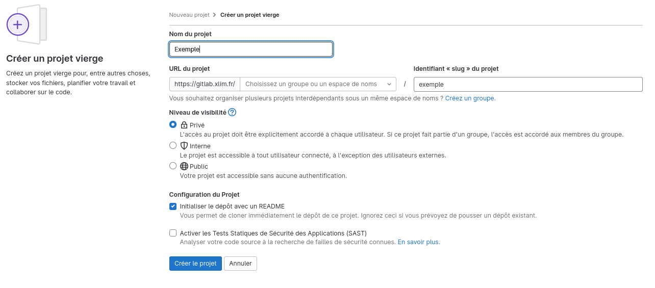 Créer un projet sur gitlab.xlim.fr